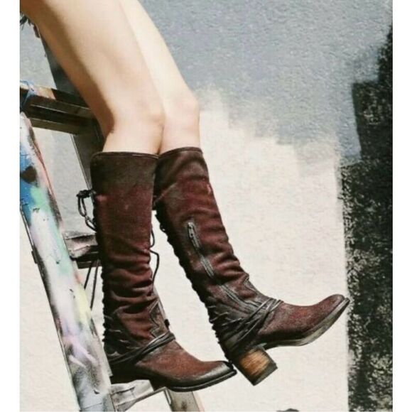 Freebird by Steven Coal Suede Lace Up Boot Wine Size 8 - Picture 3 of 12